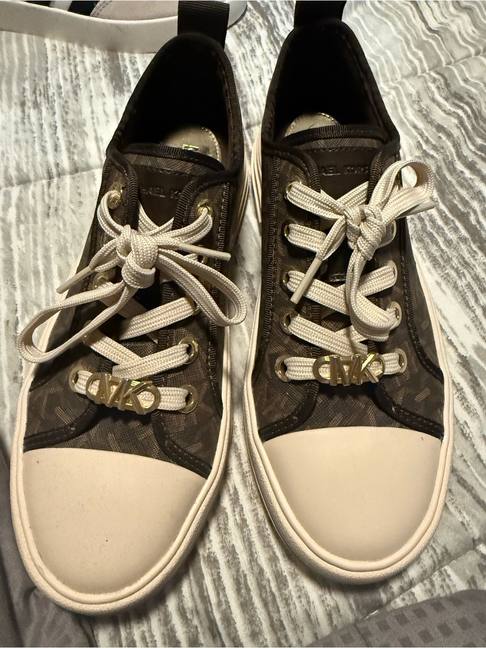 MICHAEL Michael Kors Brown Signature Canvas Sneakers with Cream Accents